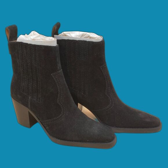 Ganni Black Suede Women's block heel ankle boots S1065  size 36 or 5.5 NIB - Picture 1 of 7